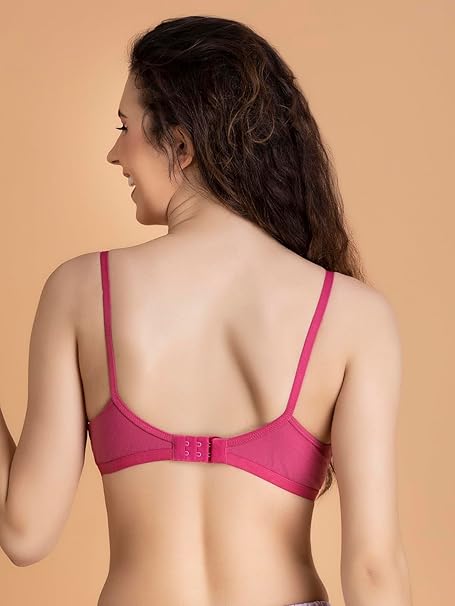 Clovia Women’s Cotton-Rich Dark Pink Wire-Free Full-Cup Everyday Bra – Non-Padded Comfort"